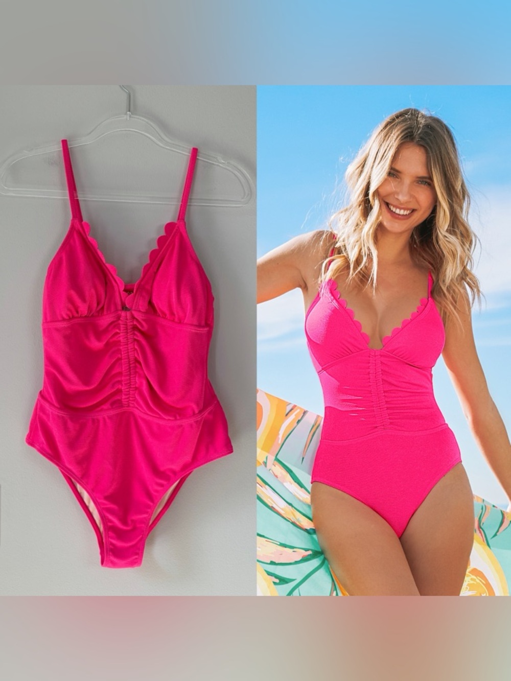 Cupshe Hot Pink Scallop One-Piece Swimsuit